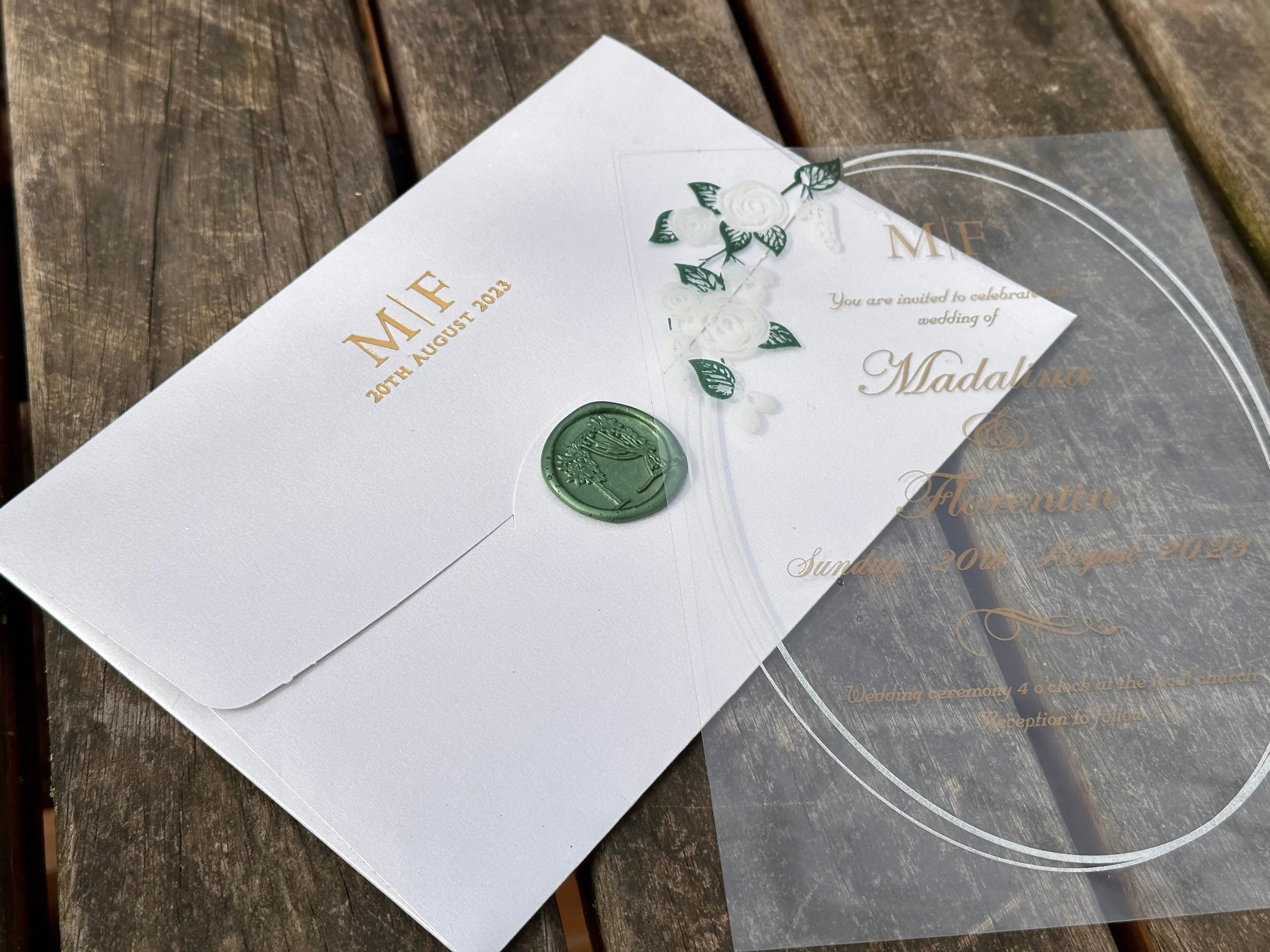 Frosted Acrylic Wedding Invitation with Black Print & Black Envelope (Kopya) LunaInvites