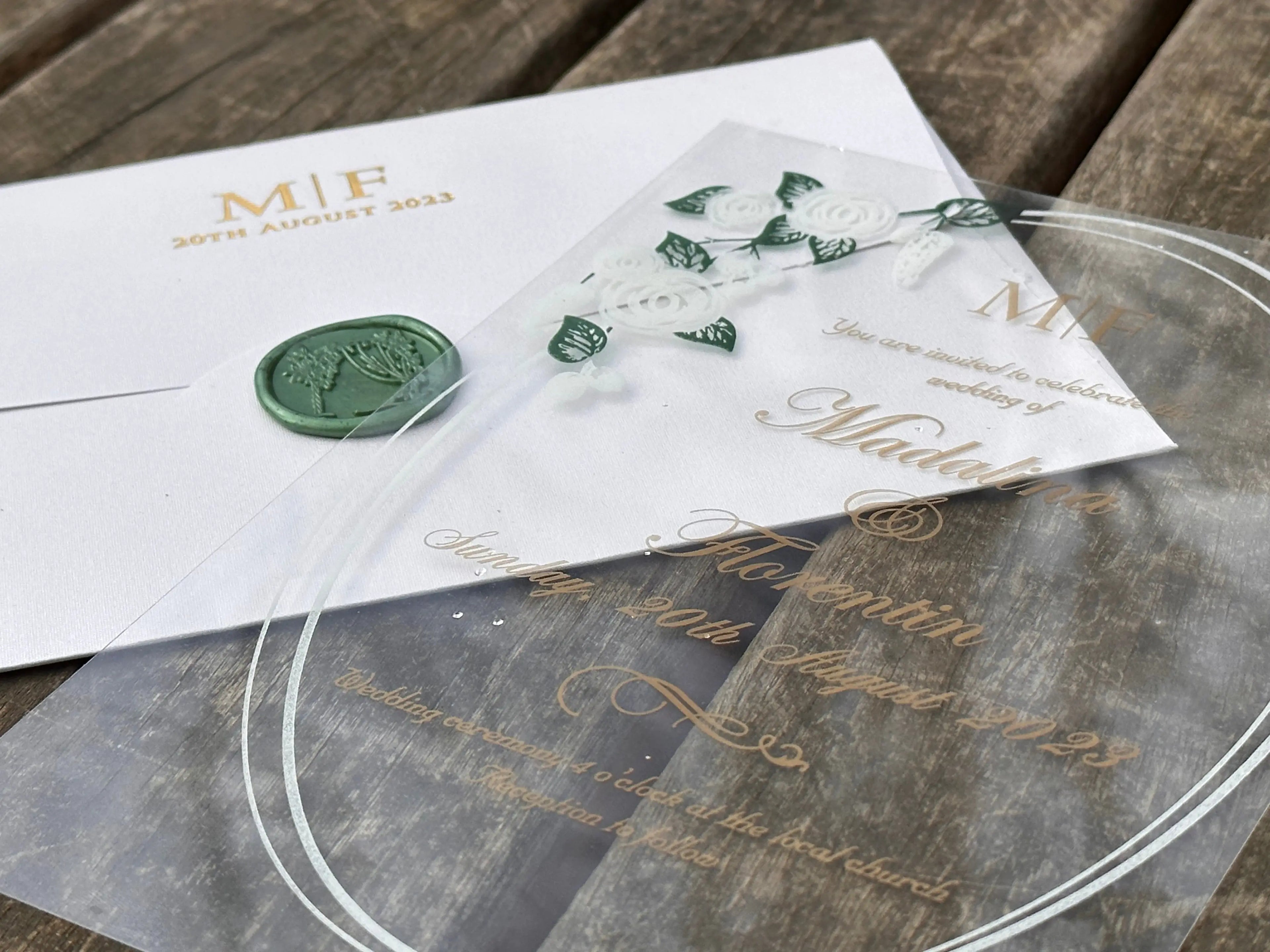 Frosted Acrylic Wedding Invitation with Black Print & Black Envelope (Kopya) LunaInvites