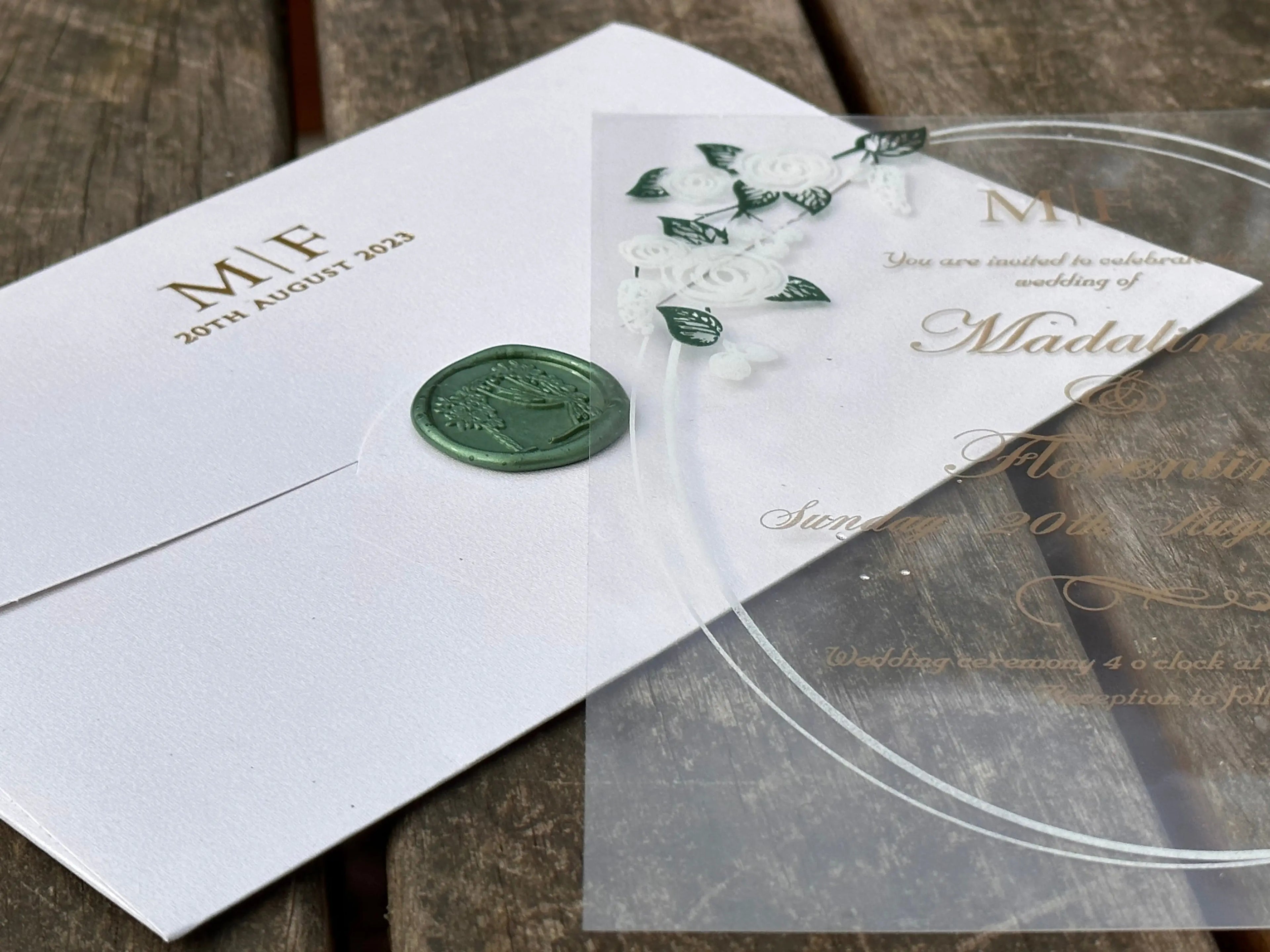 Frosted Acrylic Wedding Invitation with Black Print & Black Envelope (Kopya) LunaInvites