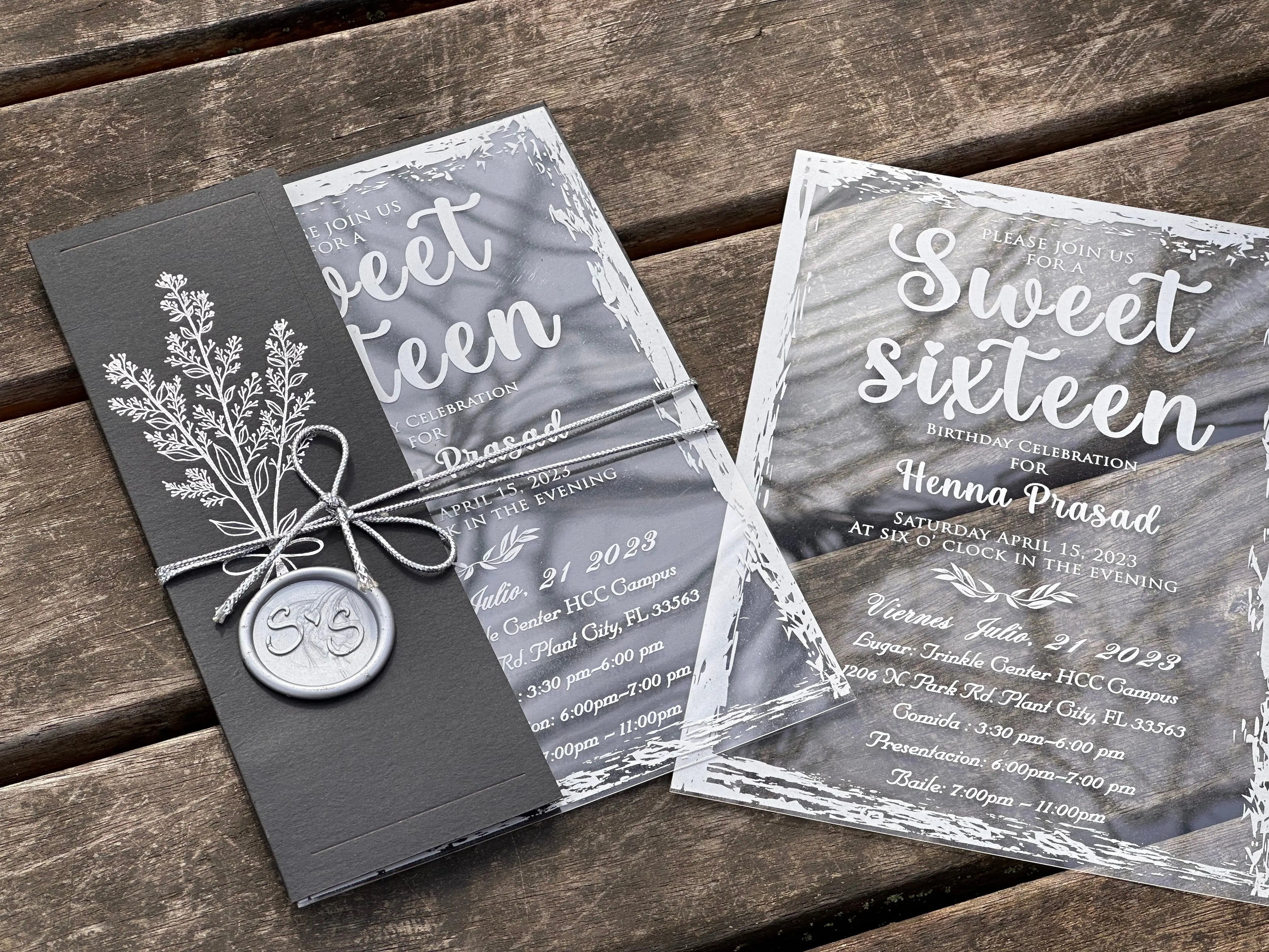Sweet Sixteen Invitation with Clear Acrylic Card & Black Sleeve LunaInvites