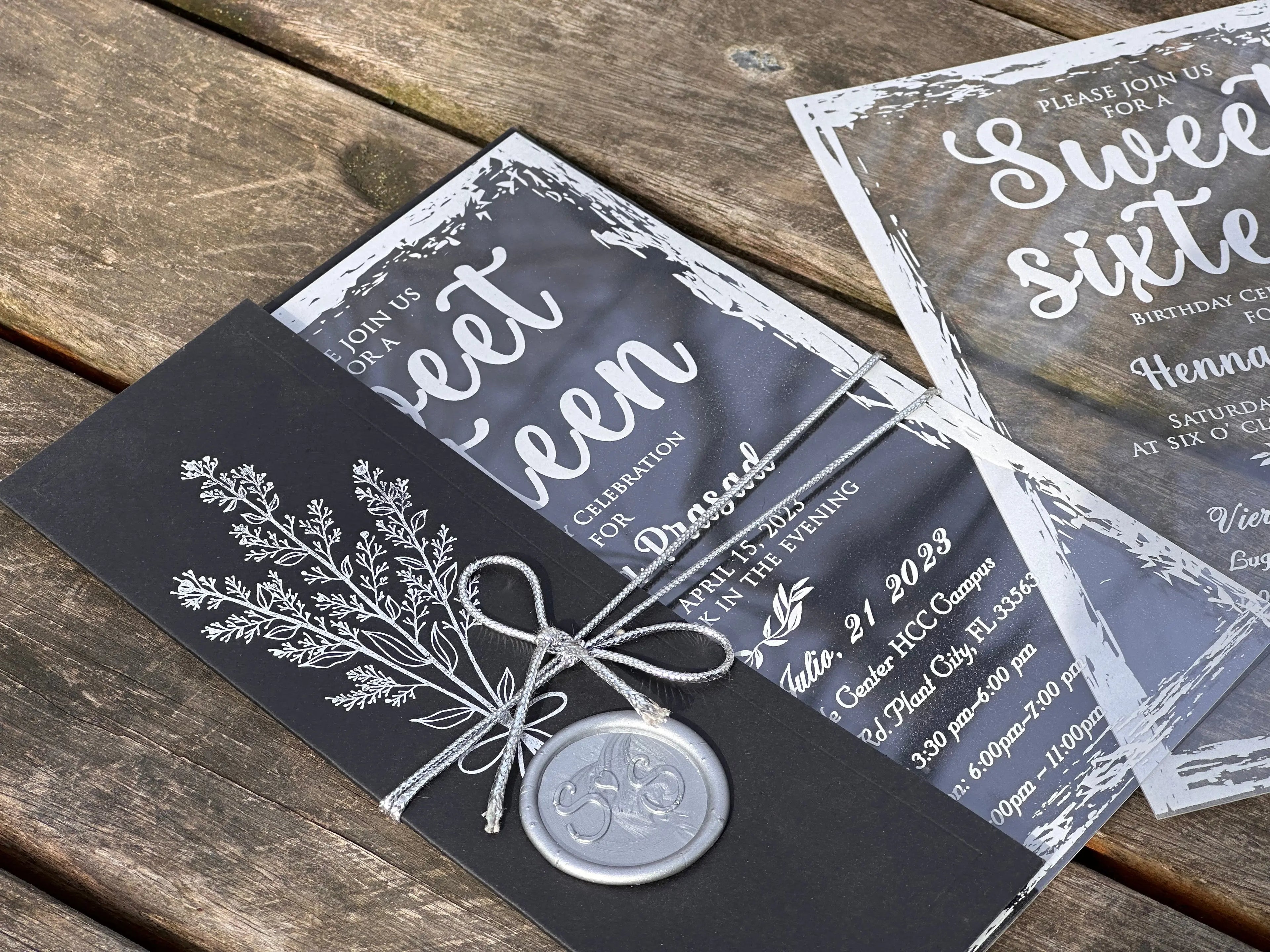 Sweet Sixteen Invitation with Clear Acrylic Card & Black Sleeve LunaInvites