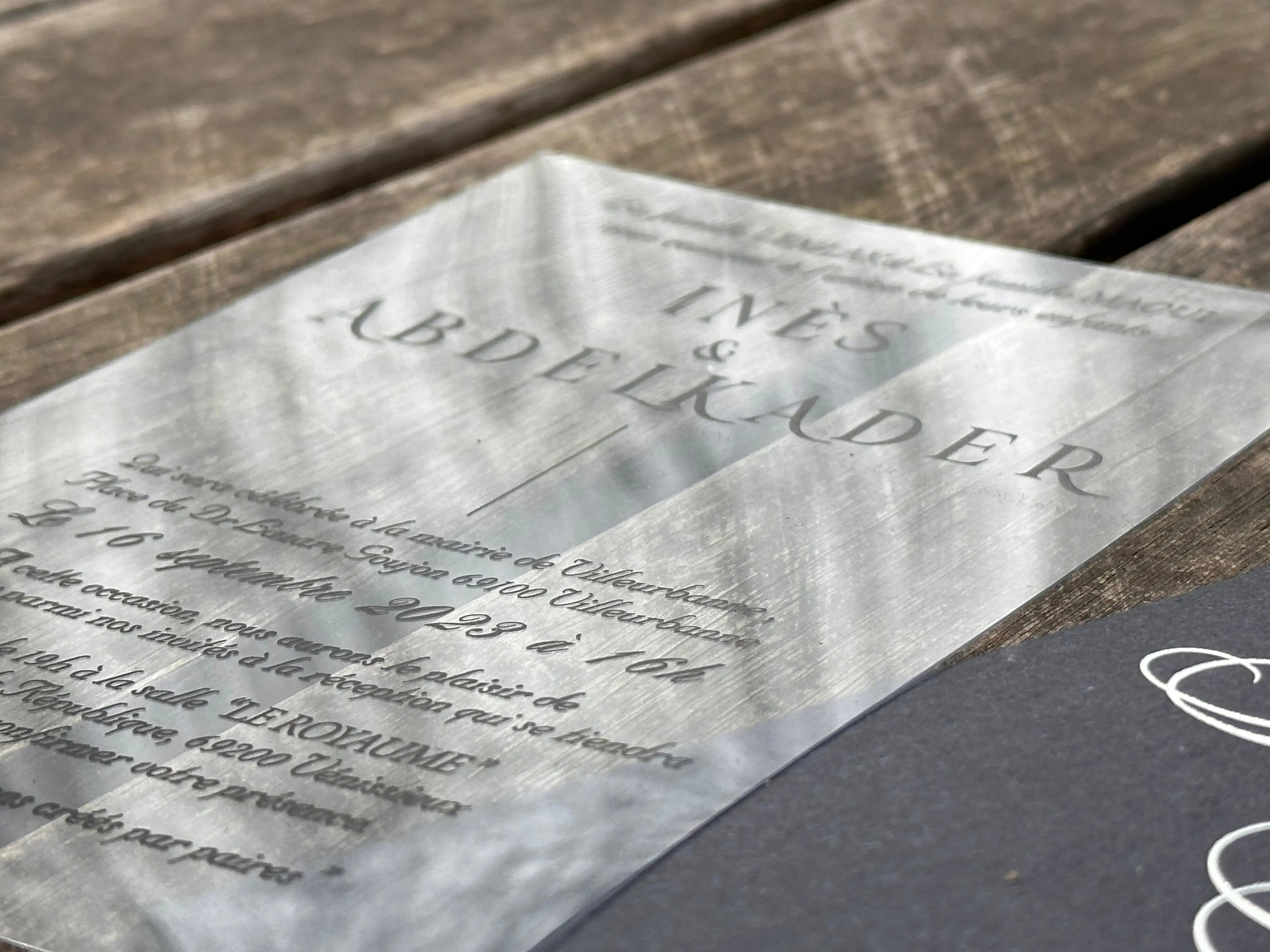 Clear Acrylic Wedding Invitation with Black Print & Black Envelope LunaInvites