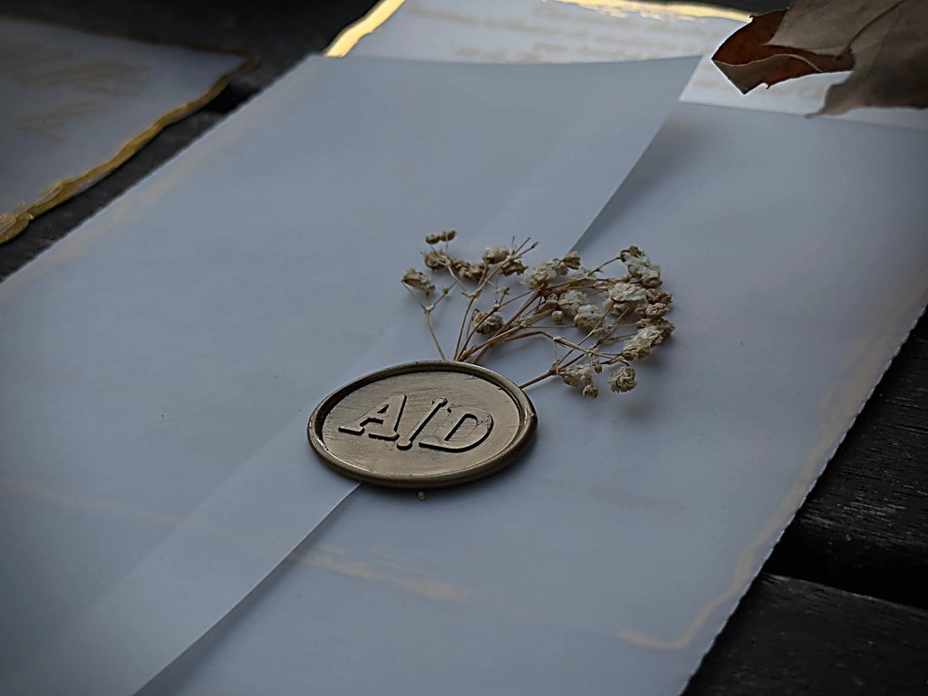 Frosted Acrylic Wedding Invitation with Gold Foil & Vellum Wrap LunaInvites