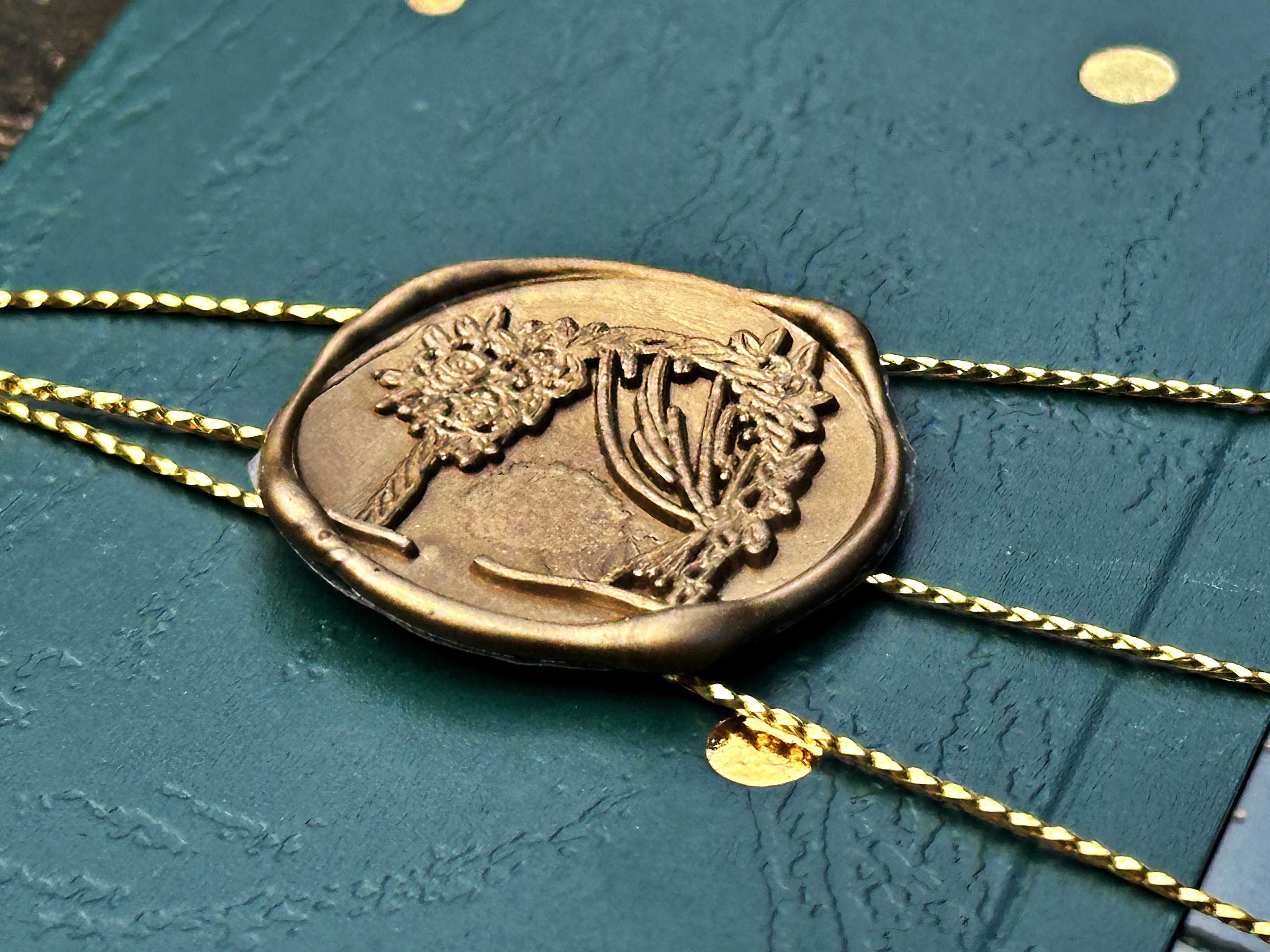 Clear Acrylic Wedding Invitation with Gold Print, Green Envelope & Gold Wax Seal - LunaInvites