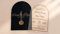 Clear Acrylic Wedding Invitation with Gold Foil & Flower - Black Envelope LunaInvites