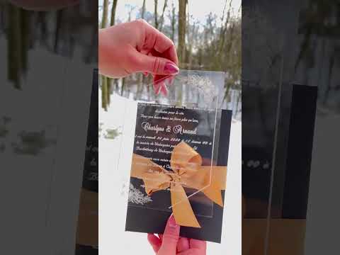Acrylic Quinceañera Invitations with Clear Card and Gold Ribbon
