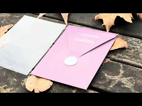 Clear Acrylic Wedding Invitation with White Print, Blush Envelope & White Wax Seal