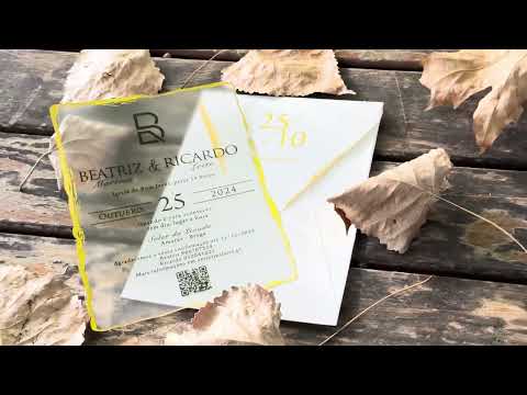 Frosted Acrylic Wedding Invitation with Gold Raw Edges & White Envelope