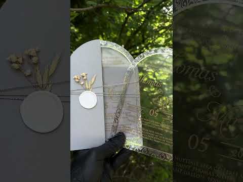 Arch Acrylic Wedding Invitations with Gray Envelope, Gold Foil & White Wax Seal