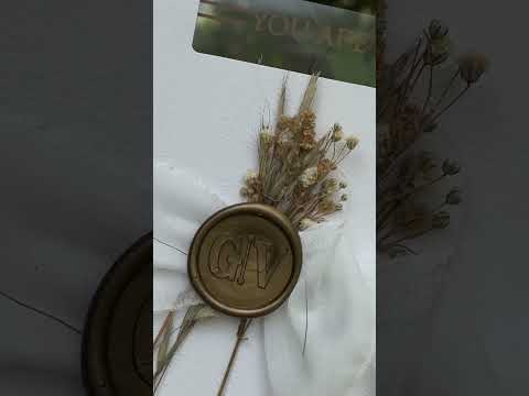 Clear Acrylic Wedding Invitations with White Ribbon, Gold Print & Wax Seal