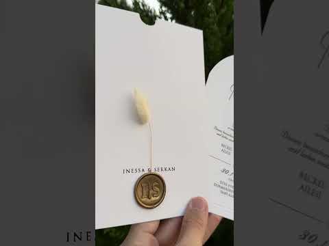 Classic Wedding Invitation with Black Print, White Envelope with Gold Print, Gold Wax Seal & Dried Flower