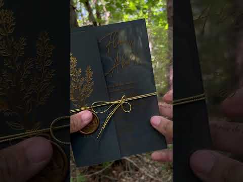 Green Acrylic Wedding Invitation with Gold Foil and Dark Green Pocket Envelope