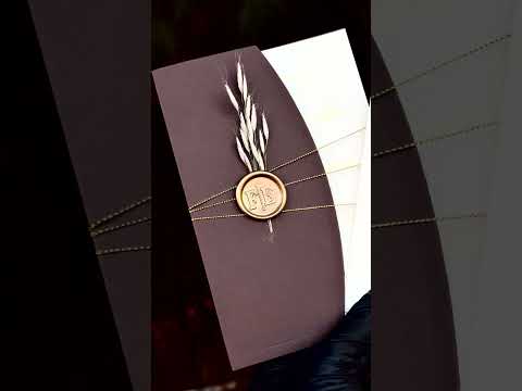 Classic Wedding Invitation with Gold Print, Brown Arch Envelope & Wax Seal