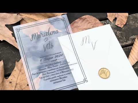 Clear Acrylic Wedding Invitation with Black Print, White Envelope & Gold Wax Seal