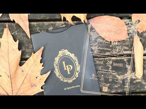 Clear Acrylic Wedding Invitation with Gold Foil & Black Envelope