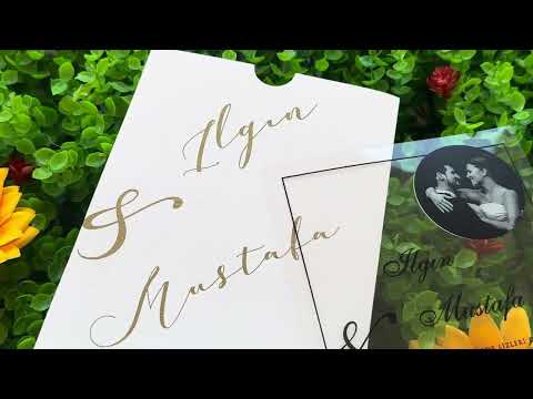 Photo Acrylic Wedding Invitation with Black Print, Custom Photo & White Envelope