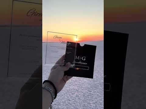 Clear Acrylic Wedding Invitation with Silver Print & Black Envelope