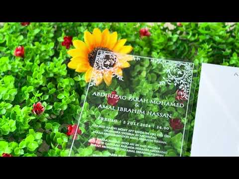 Clear Acrylic Wedding Invitation with White Print, White Envelope & Silver Details