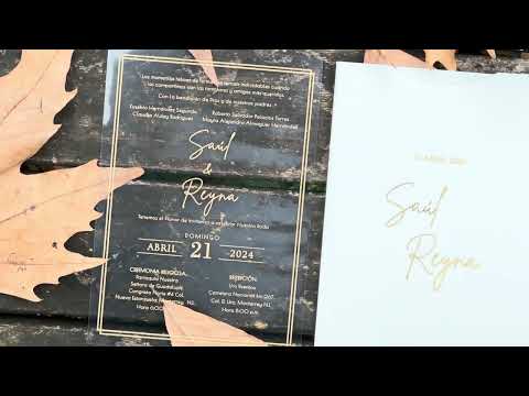 Clear Acrylic Wedding Invitation with Gold Foil & White Envelope