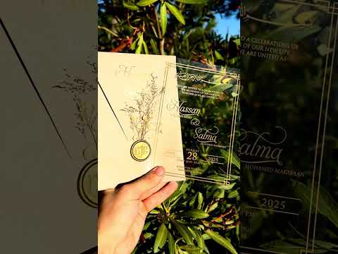 Clear Acrylic Wedding Invitation with Gold Foil & Dried Flower