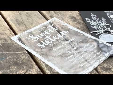 Sweet Sixteen Invitation with Clear Acrylic Card & Black Sleeve