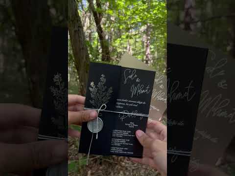 Black Pocket Wedding Invitation with Vellum Overlay and Silver Wax Seal
