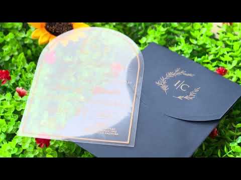 Clear Acrylic Wedding Invitation with Gold Print & Navy Envelope