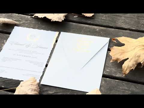 Gray Wedding Invitation with Gold Foil Envelope & Black Print Card