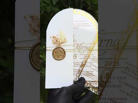Luxury Arched Acrylic Wedding Invitation with Gold Frame and White Envelope