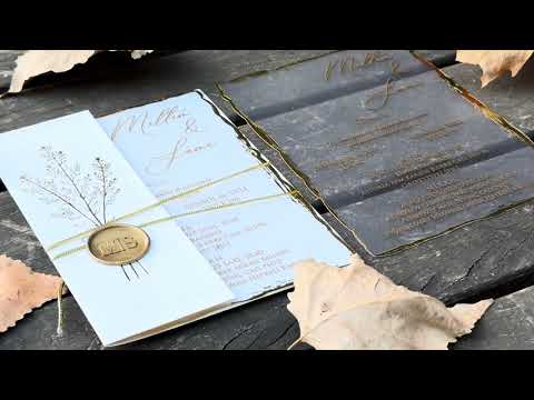 Frosted Acrylic Wedding Invitation with Gold Foil Edges & Floral Envelope