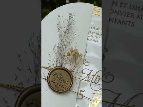 Arch Acrylic Wedding Invitation with White Envelope, Gold Wax Seal & Dried Flowers