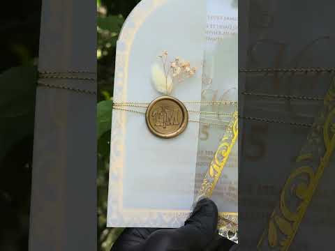 Gold Arch Acrylic Invitation with Transparent Envelope, Gold Wax Seal & Dried Flower