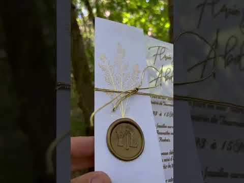 Clear Acrylic Wedding Invitation with White Envelope and Gold Foil