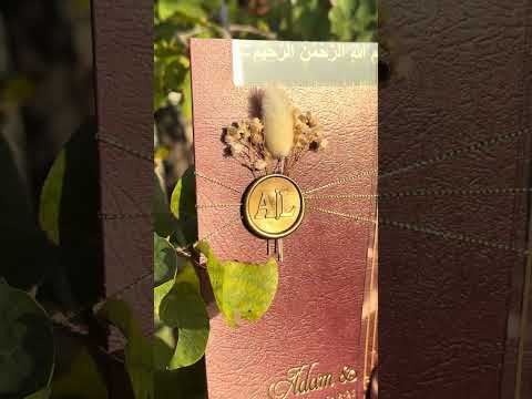 Clear Acrylic Wedding Invitation with Gold Print, Burgundy Envelope, Gold Ribbon, Wax Seal & Dried Flower