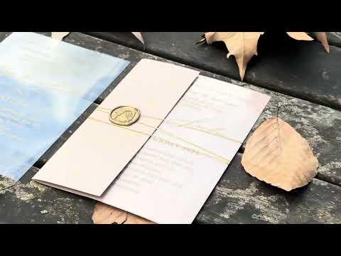 Clear Acrylic Wedding Invitation with Gold Print, Cream Envelope & Gold Wax Seal
