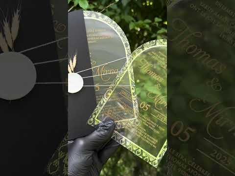 Arched Acrylic Wedding Invitation with Gold Frame and Black Envelope