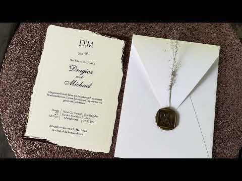 Classic Wedding Invitations with Gold Edge & Dried Flower