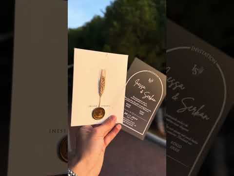 Frosted Acrylic Wedding Invitation with White Print, White Envelope Gold Print & Gold Wax Seal