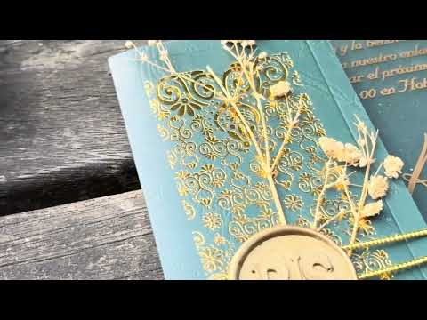 Frosted Acrylic Wedding Invitation with Gold Baroque Pocket & Wax Seal