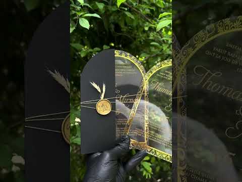 Luxury Arched Gold Acrylic Invitation with Black Envelope & Wax Seal