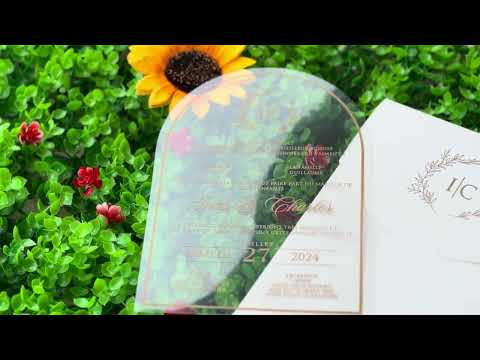 Clear Acrylic Wedding Invitation with Gold Print & White Envelope