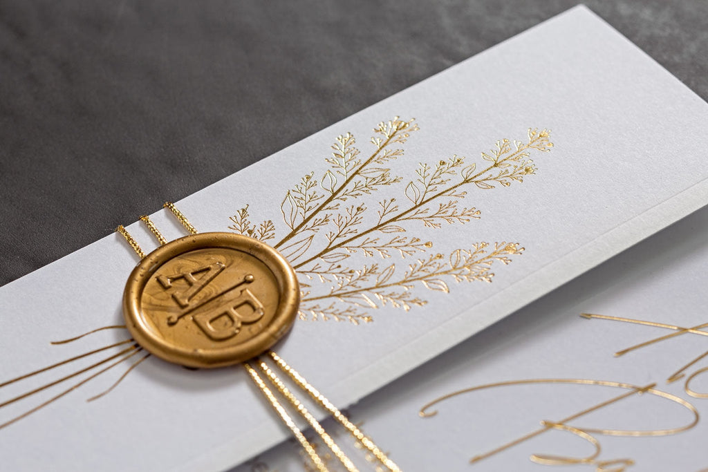 Acrylic Wedding Invitation with Gold Foil & Wax Seal LunaInvites